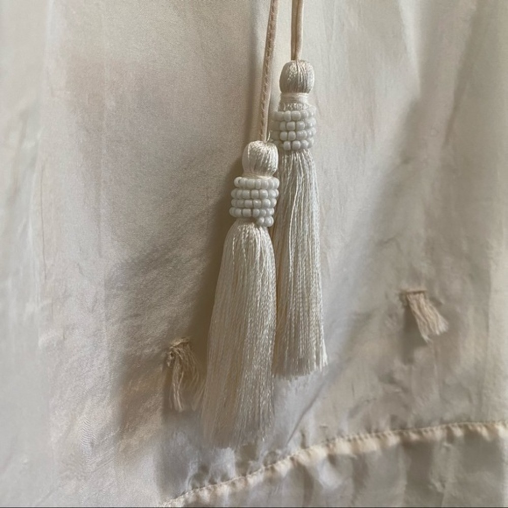 Anthropologie Pepin Cream Crinkled Silk Tassel Blouse Top XS - Picture 10 of 15